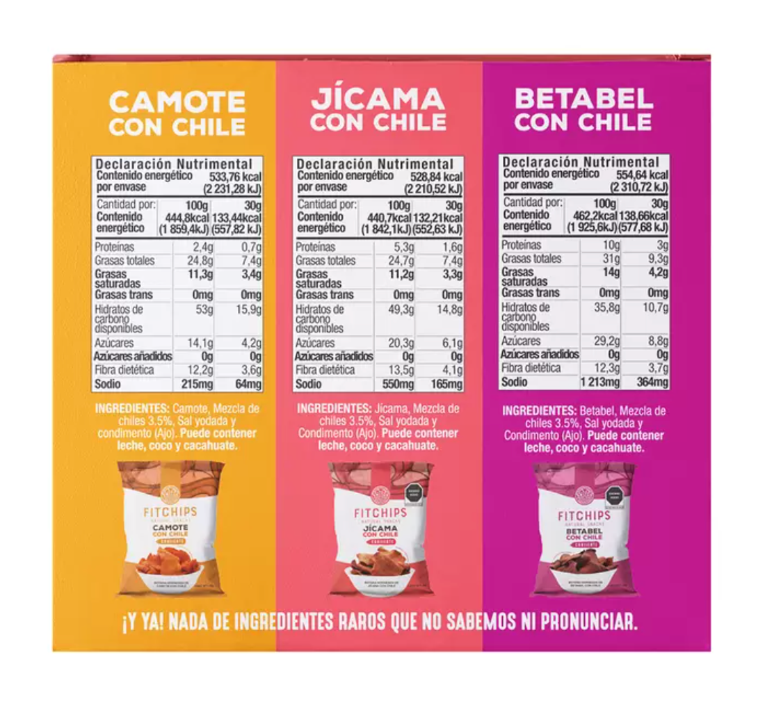 Fitchips Botana Horneada de Vegetales con Chile 12 pzas de 30 grs - .