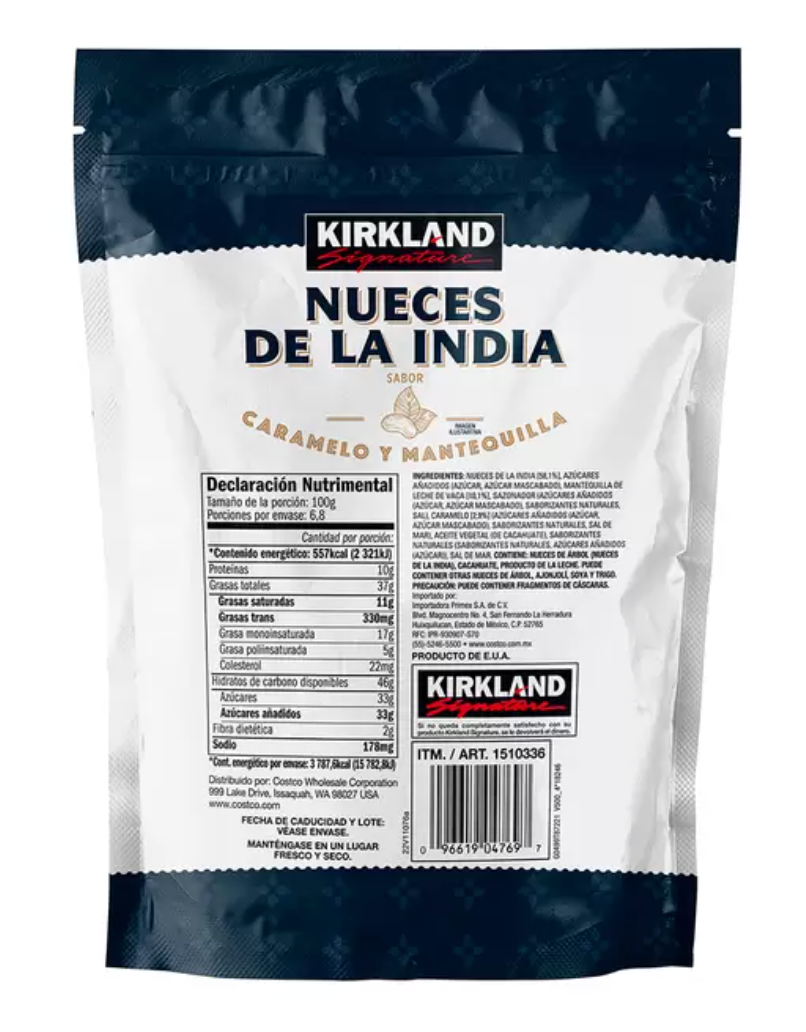 Kirkland Signature Nueces de la India Sabor Caramelo y Mantequilla 680 grs - KOZ