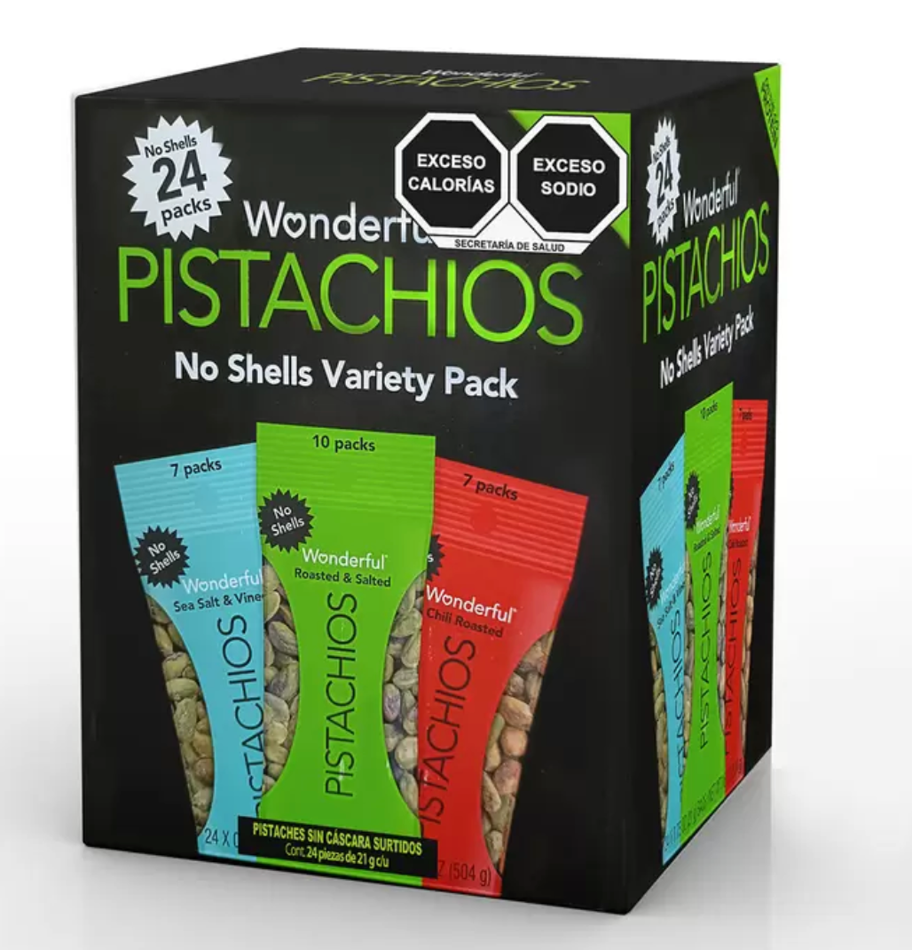 Wonderful Pistaches sin Cáscara Surtidos 24 pzas de 21 g c/u - .