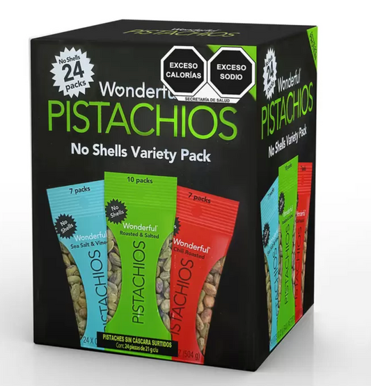 Wonderful Pistaches sin Cáscara Surtidos 24 pzas de 21 g c/u - .