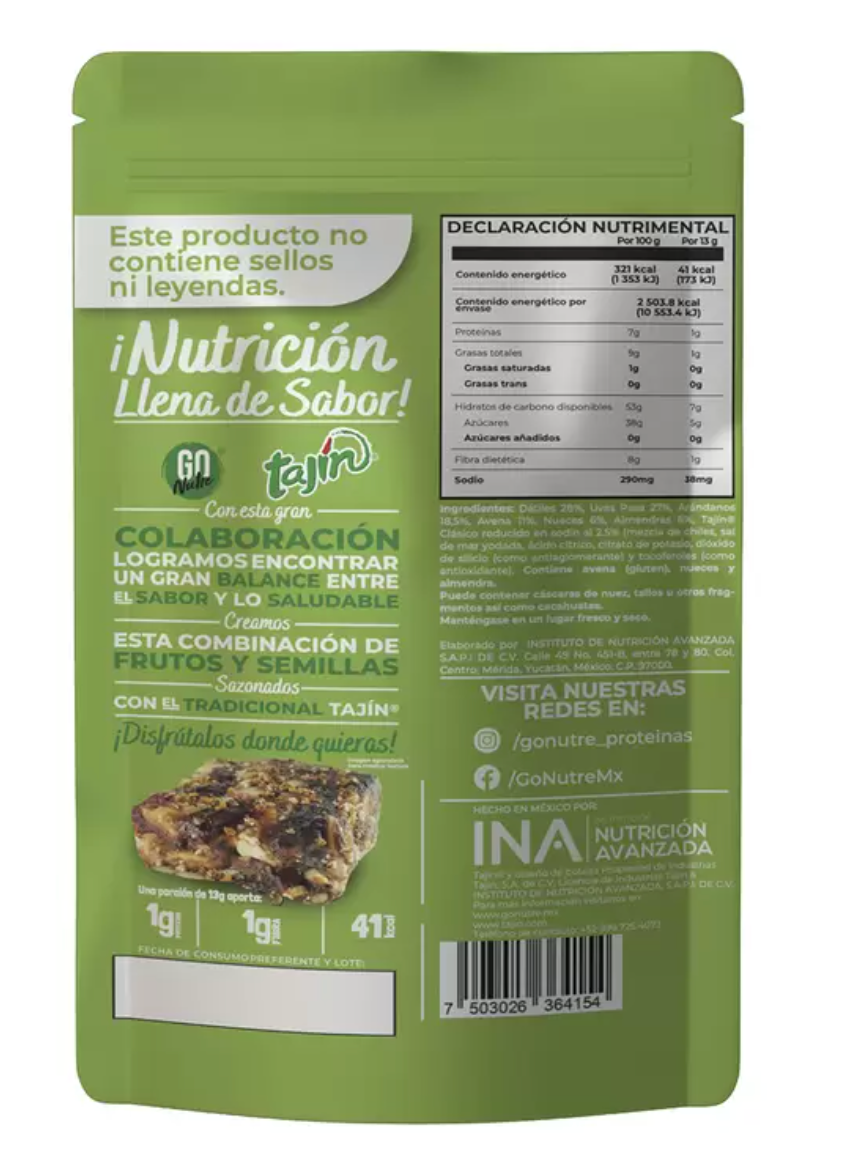 Go Nutre Snack Bites de Frutas y Semillas Sazonadas con Tajín 780 grs - .