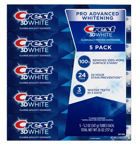 Pasta Dental Crest 3D White Advanced Whitening 5 pzas de 147 grs - .
