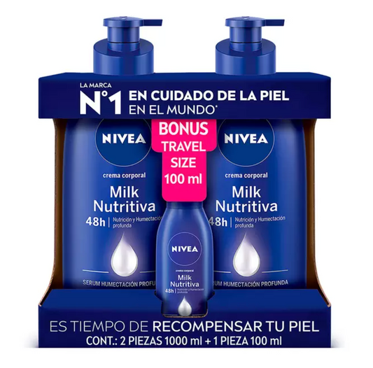 Nivea Body Milk Crema Corporal 2 pzs de 1l + 75 ml - .