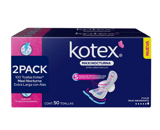 Kotex Maxi Nocturna Toallas Femeninas 100 piezas - KOZ