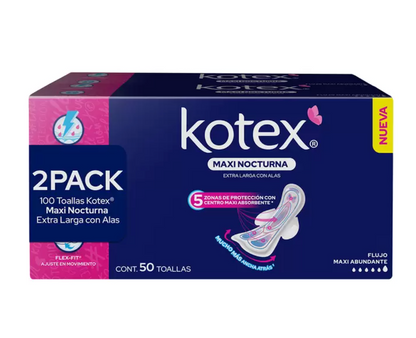 Kotex Maxi Nocturna Toallas Femeninas 100 piezas - .