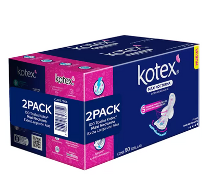 Kotex Maxi Nocturna Toallas Femeninas 100 piezas - KOZ