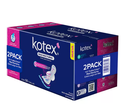 Kotex Maxi Nocturna Toallas Femeninas 100 piezas - .