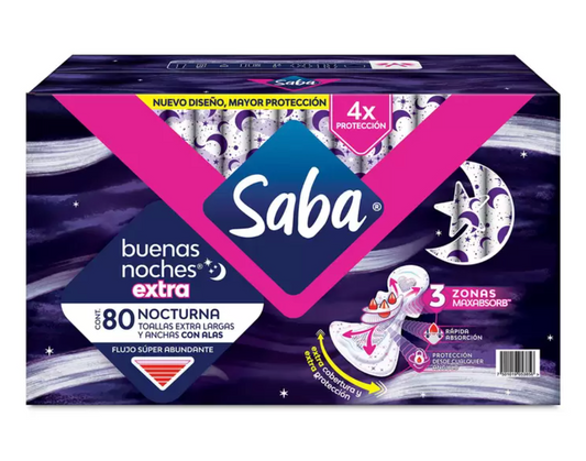 Saba Buenas Noches Extra Toallas Femeninas 80 Piezas