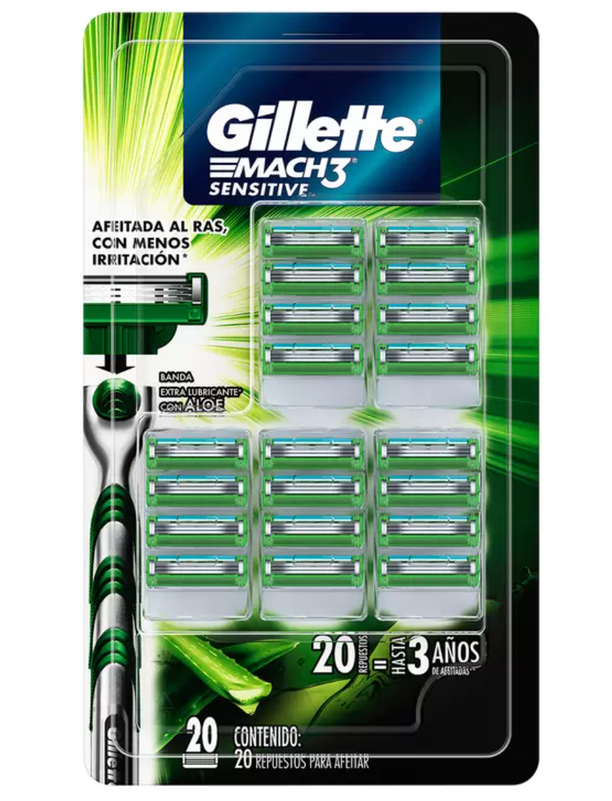 Gillette Repuestos Para Afeitar Mach3 Sensitive 20 piezas - .