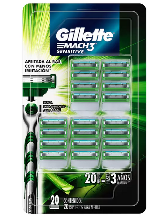 Gillette Repuestos Para Afeitar Mach3 Sensitive 20 piezas - .