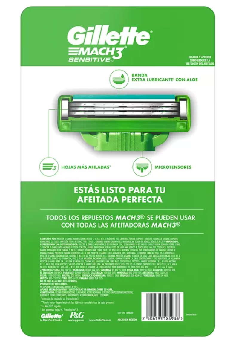 Gillette Repuestos Para Afeitar Mach3 Sensitive 20 piezas - .