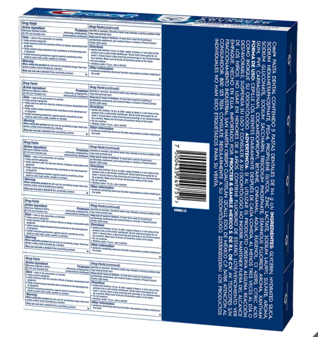 Crest Pasta de Dientes Pro Health Advanced 5 pzas de 144 g c/u  - KOZ