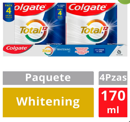 Colgate Pasta Dental Total 12 Whitening 4 piezas de 170 ml - KOZ