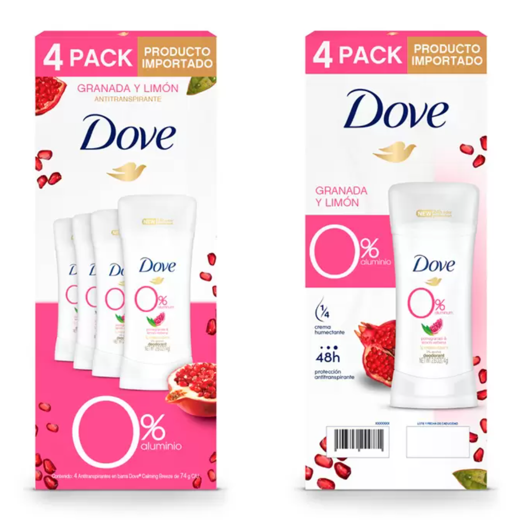 Dove Desodorante en Barra aroma Granada y Verbena 4 piezas de 74 grs - KOZ