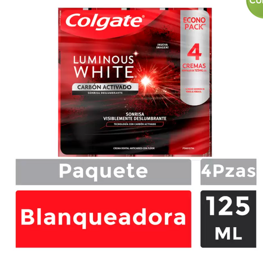 Colgate Luminous White Pasta Dental con Carbón Activado 4 piezas 125 ml - .