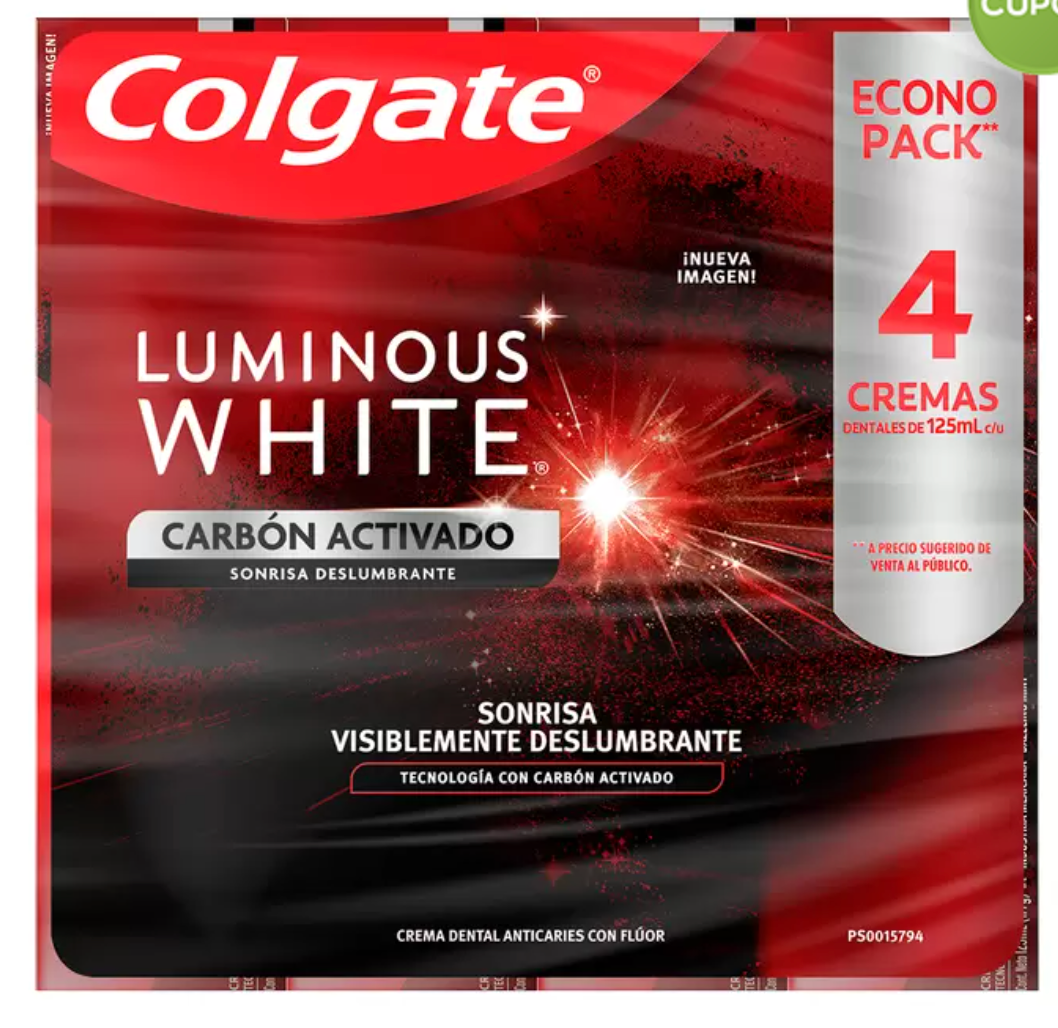 Colgate Luminous White Pasta Dental con Carbón Activado 4 piezas 125 ml - .