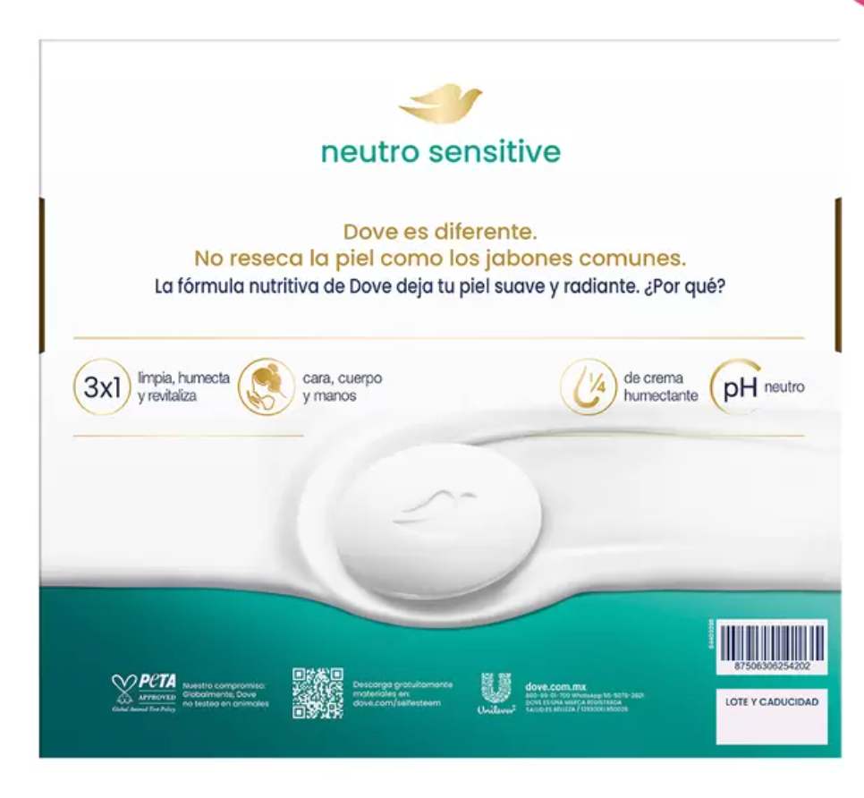 Dove Neutro Sensitive Jabón en Barra 14 piezas de 135 gr - .