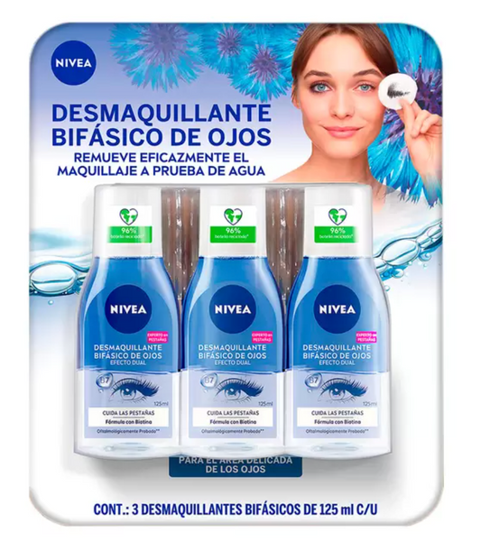 Nivea Desmaquillante Bifásico para Rostro 3 pzas de 125 ml c/u - KOZ