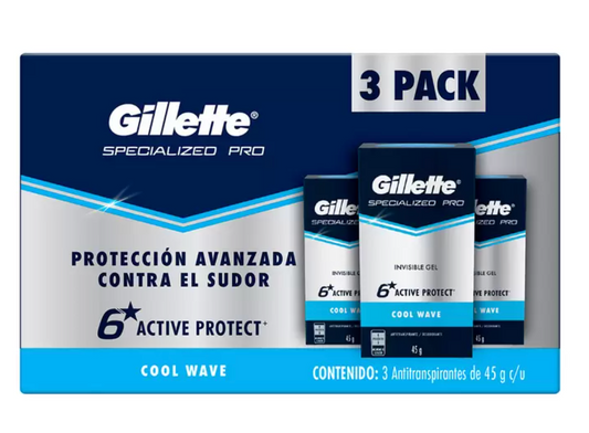 Gillette Antitranspirante en Gel Specialized Pro 3 pzas de 45 gr