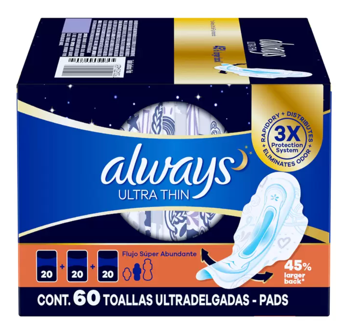 Always Toallas Femeninas Nocturna Ultrafinas 60 piezas - .