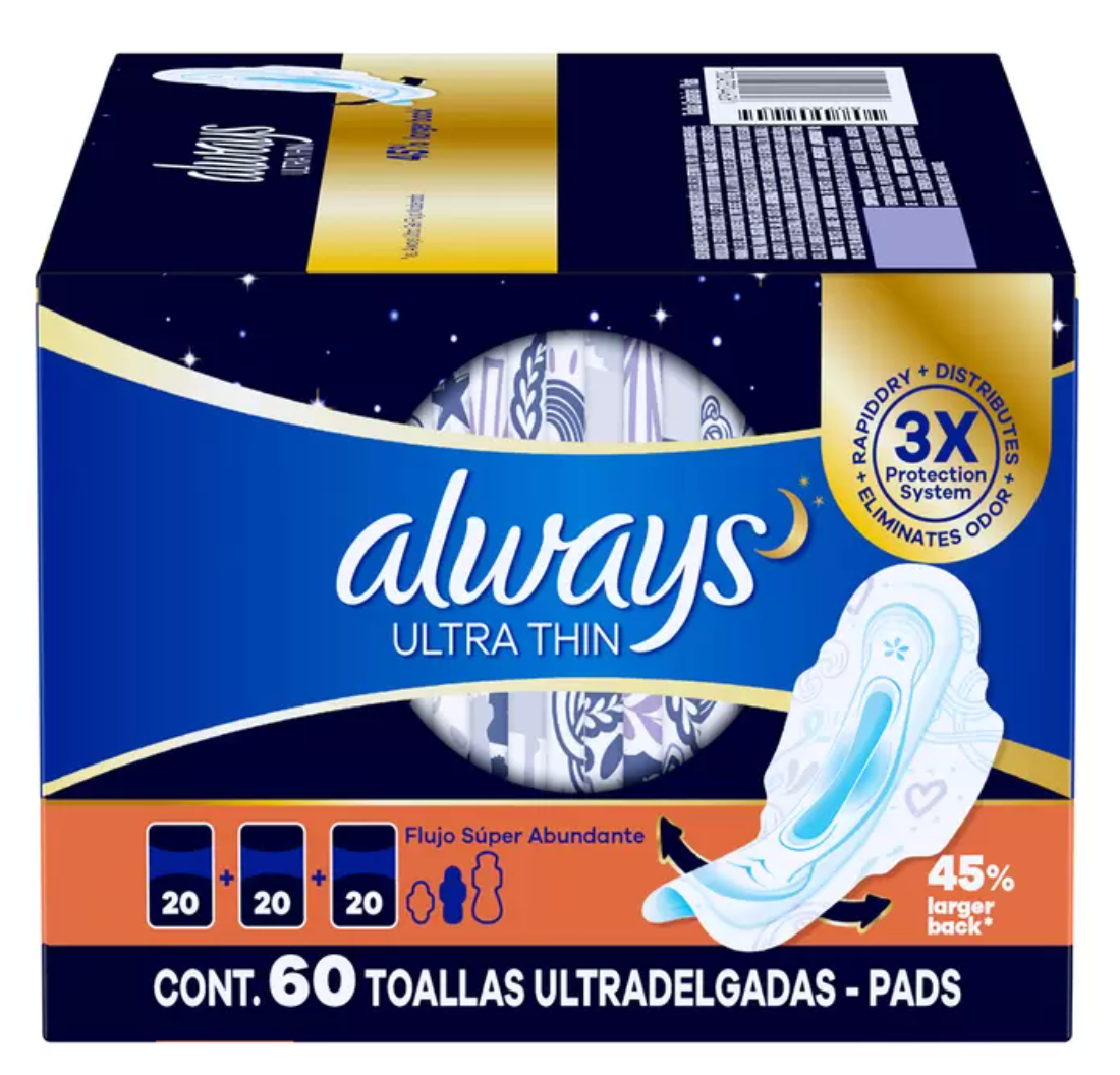 Always Toallas Femeninas Nocturna Ultrafinas 60 piezas - KOZ