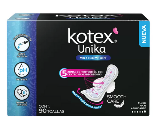 Kotex Unika Maxi Comfort Toalla Femenina 90 piezas - .