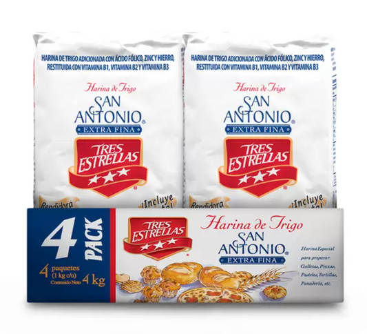 Harina de Trigo Tres Estrellas 4 pack de 1kg - .