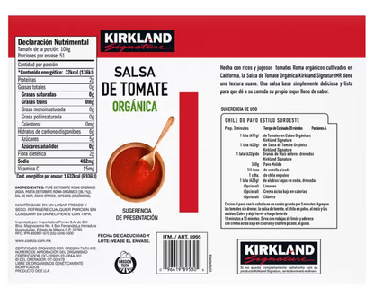 Kirkland Signature Salsa de Tomate Orgánica 12 piezas de 425 grs - KOZ
