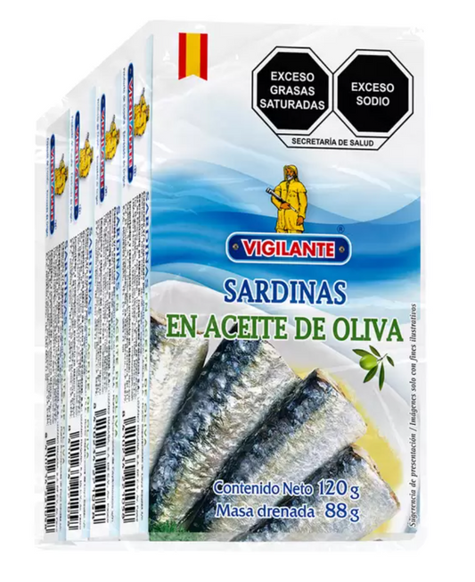 Vigilante Sardinas en Aceite de Oliva 4 piezas de 120 grs - KOZ