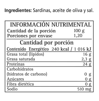 Vigilante Sardinas en Aceite de Oliva 4 piezas de 120 grs - KOZ
