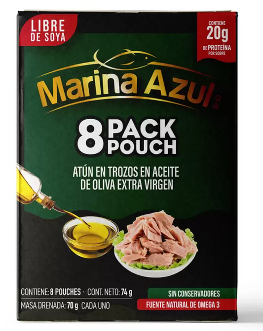 Marina Azul Atún en Aceite de Oliva Pouch 8 sobres de 74 grs - .