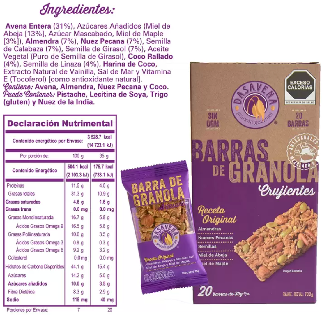 Dasavena Barras de Granola Crujientes 20 pzas de 35 grs - KOZ