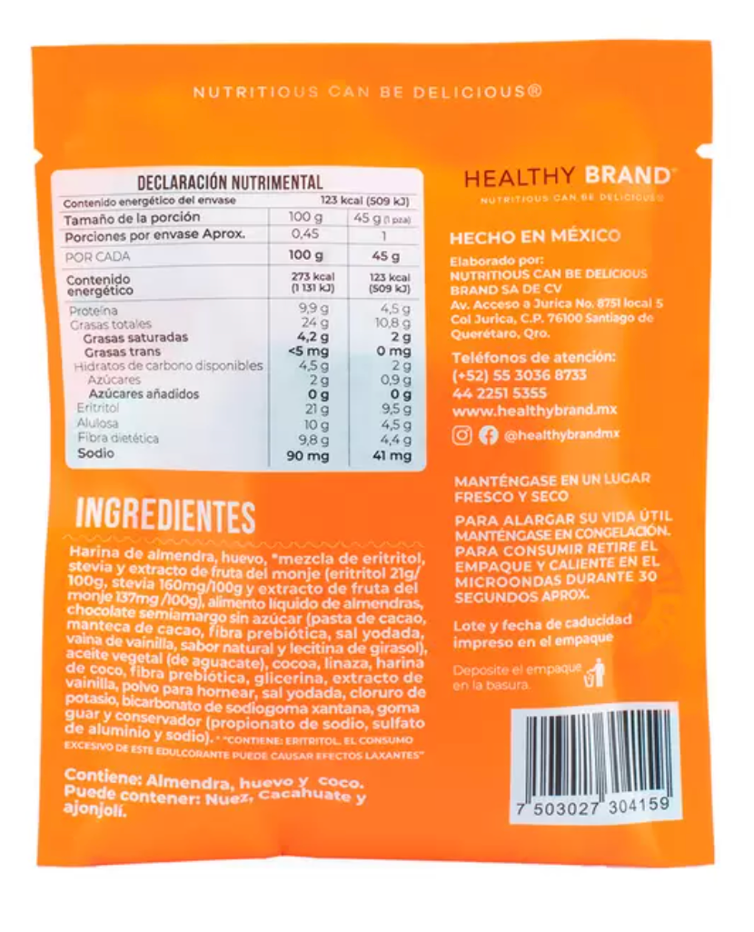 Healthy Brand Brownies de Chocolate Keto 5 piezas de 45 grs - .
