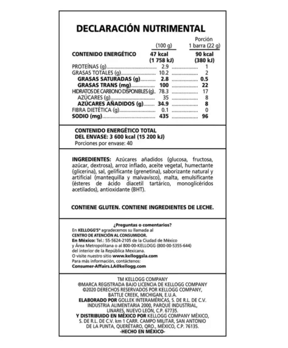 Kellogg's Barras de Arroz Inflado Rice Krispies 40 piezas de 22 grs - .