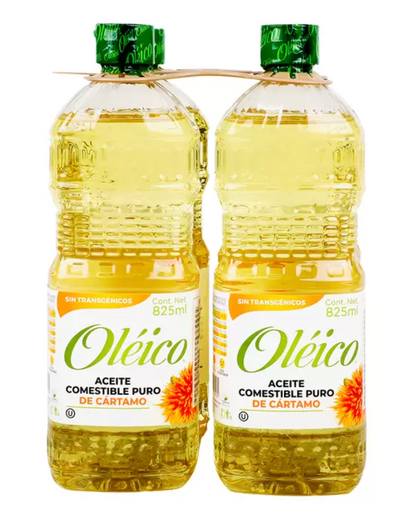Oléico Aceite Comestible Puro de Cártamo 4 piezas de 825 ml - .