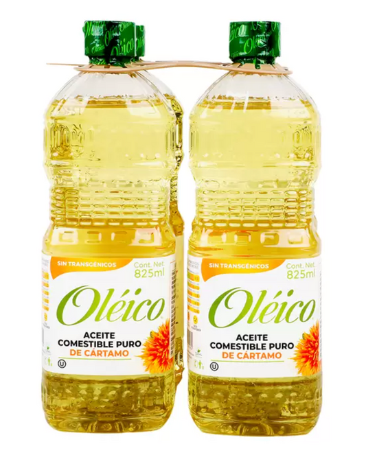 Oléico Aceite Comestible Puro de Cártamo 4 piezas de 825 ml - .