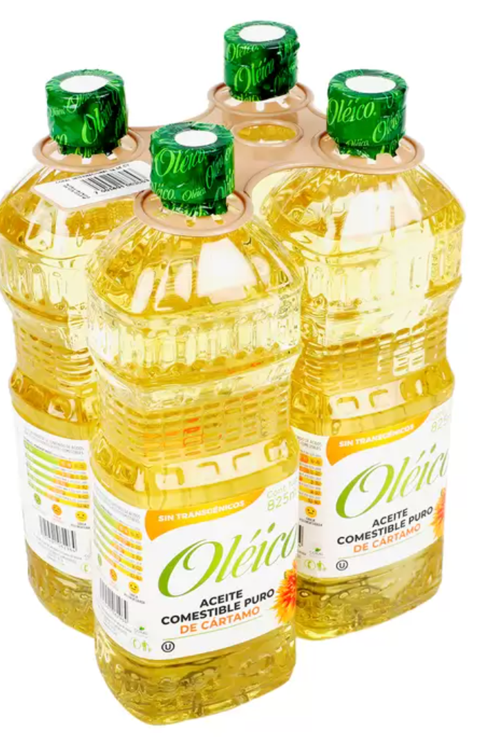 Oléico Aceite Comestible Puro de Cártamo 4 piezas de 825 ml - .