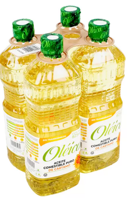 Oléico Aceite Comestible Puro de Cártamo 4 piezas de 825 ml - .