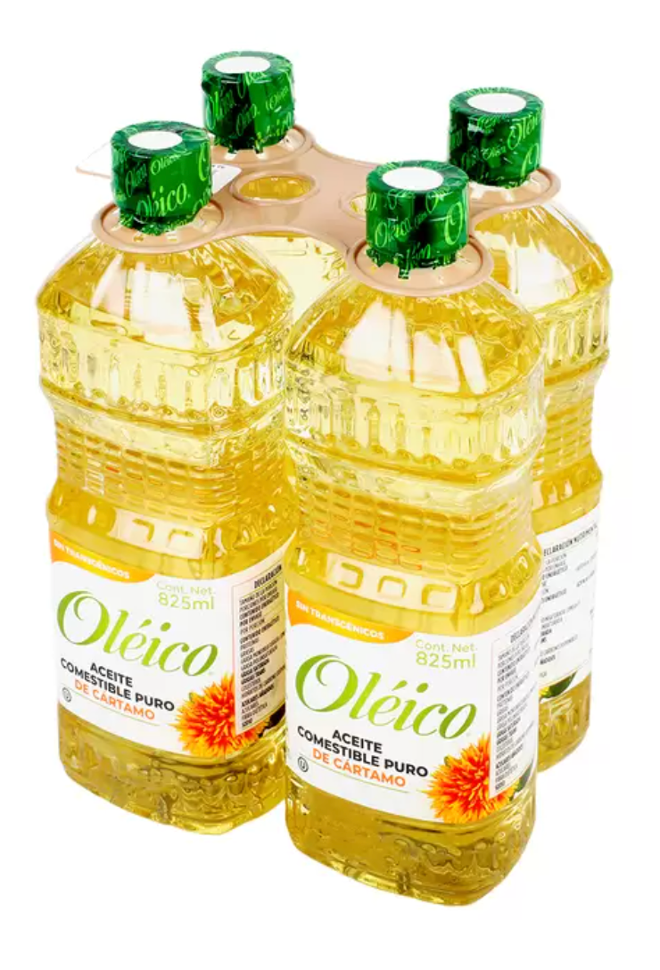 Oléico Aceite Comestible Puro de Cártamo 4 piezas de 825 ml - .