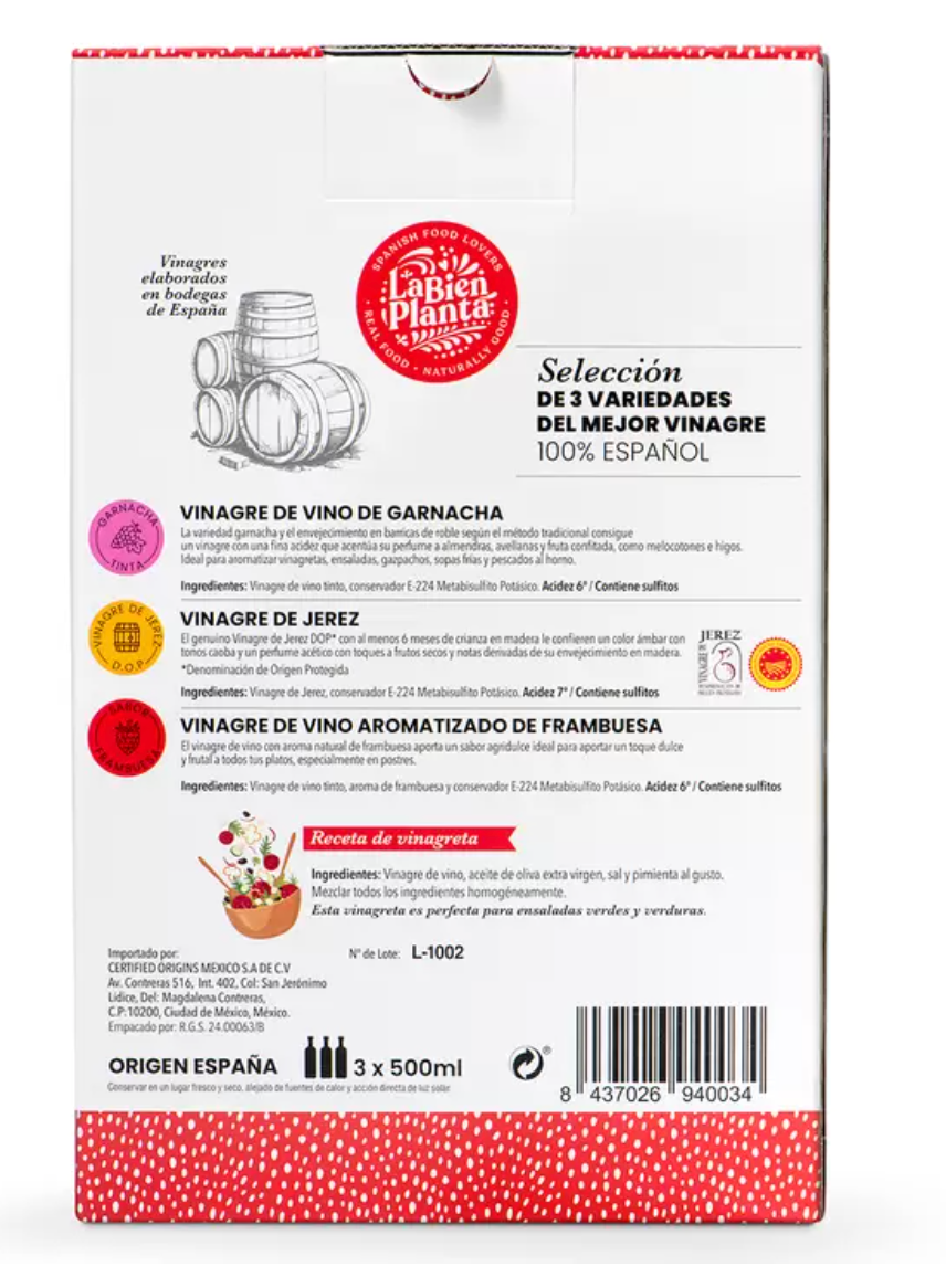 La Bien Plantá Vinagres De Vino Surtidos 3 piezas de 500 ml  - KOZ