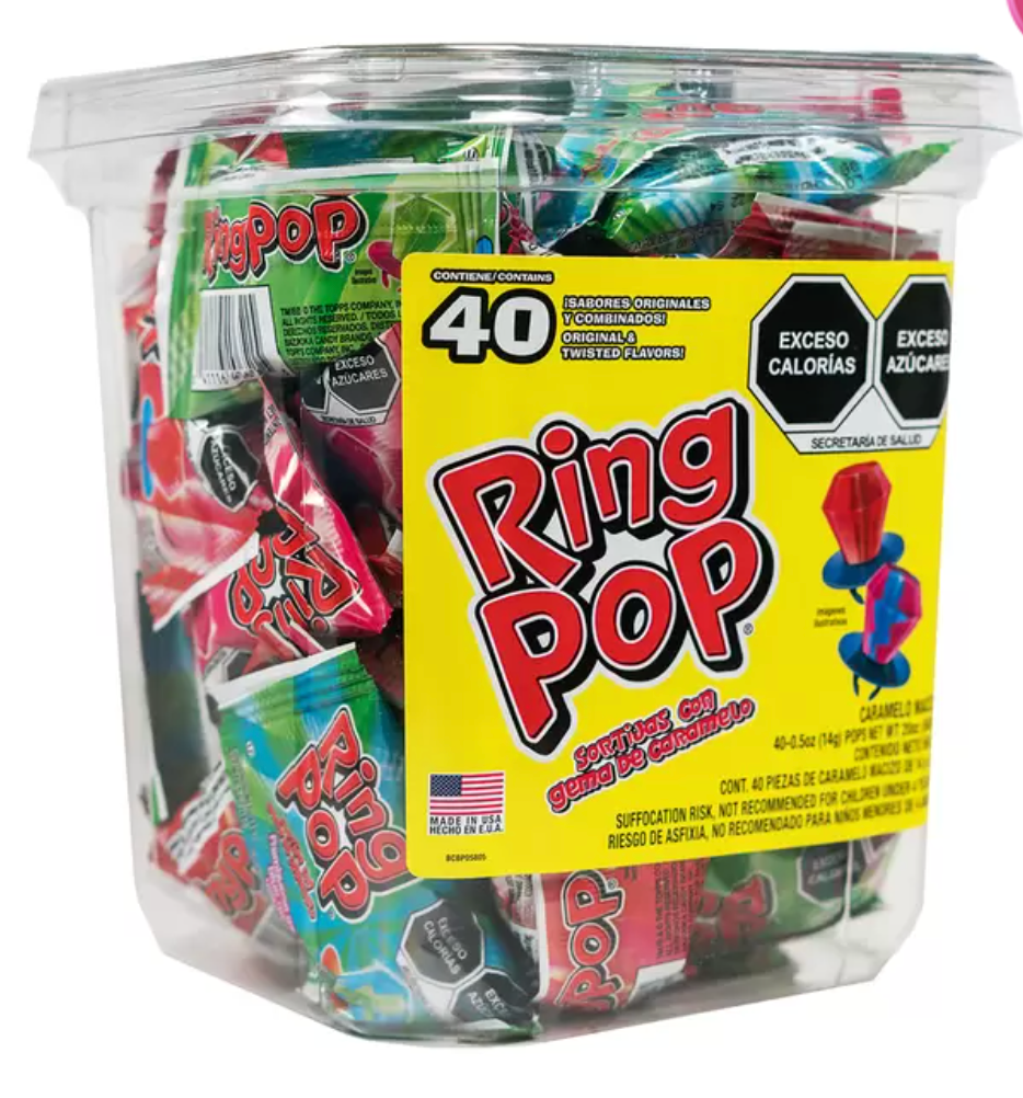 Ring Pop Anillos de Caramelo 40 pzas de 14 grs - .
