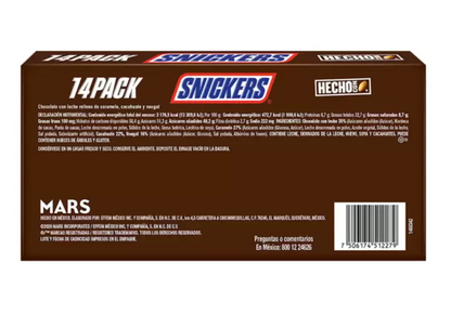 Snickers Chocolate Relleno de Caramelo, Cacahuate y Nougat 14 pzas de 48 grs - KOZ