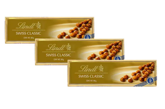 Lindt Barras de Chocolate y Avellanas Enteras 3 pzas de 300 grs - .