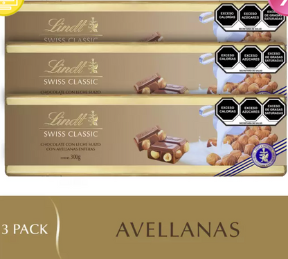 Lindt Barras de Chocolate y Avellanas Enteras 3 pzas de 300 grs - KOZ