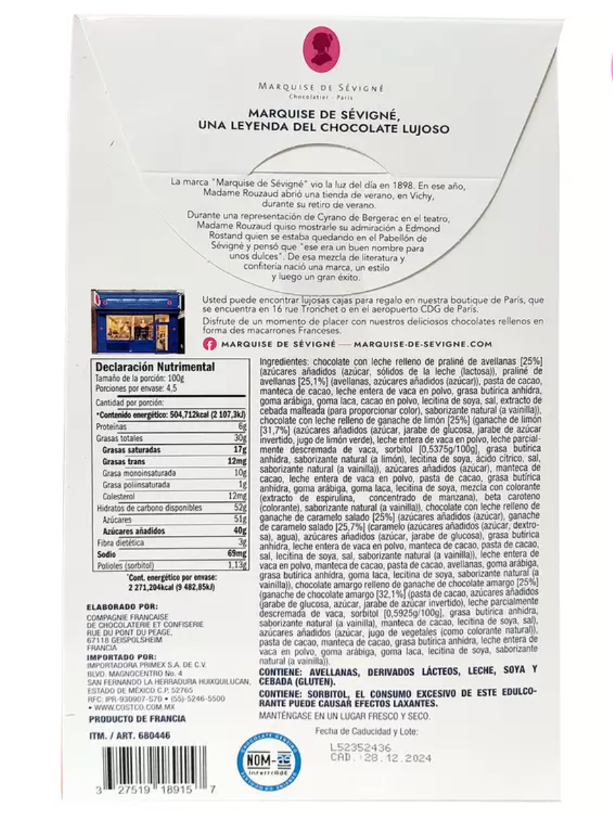 Marquise de Sévigné Chocolates Rellenos de Sabores Surtidos 450 grs - .