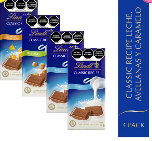 Lindt Barras de Chocolate, Avellana y Caramelo 4 pzas de 125 grs - KOZ