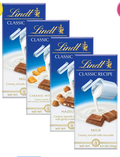 Lindt Barras de Chocolate, Avellana y Caramelo 4 pzas de 125 grs - KOZ