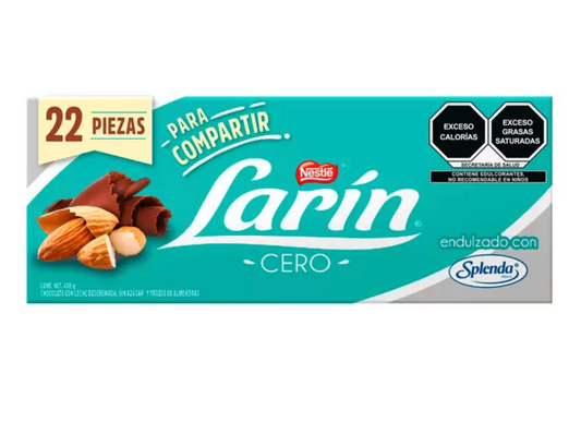 Larín Cero Chocolate sin Azucar con Almendras 22 pzas de 19 grs - KOZ