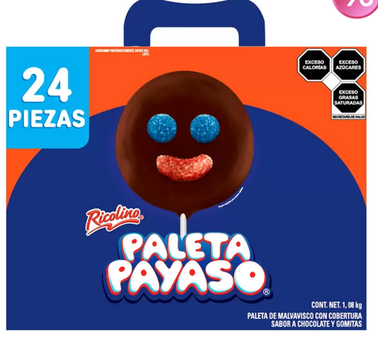 Ricolino Paleta Payaso de Malvavisco Cubierto con Chocolate y Gomitas 24 piezas - KOZ