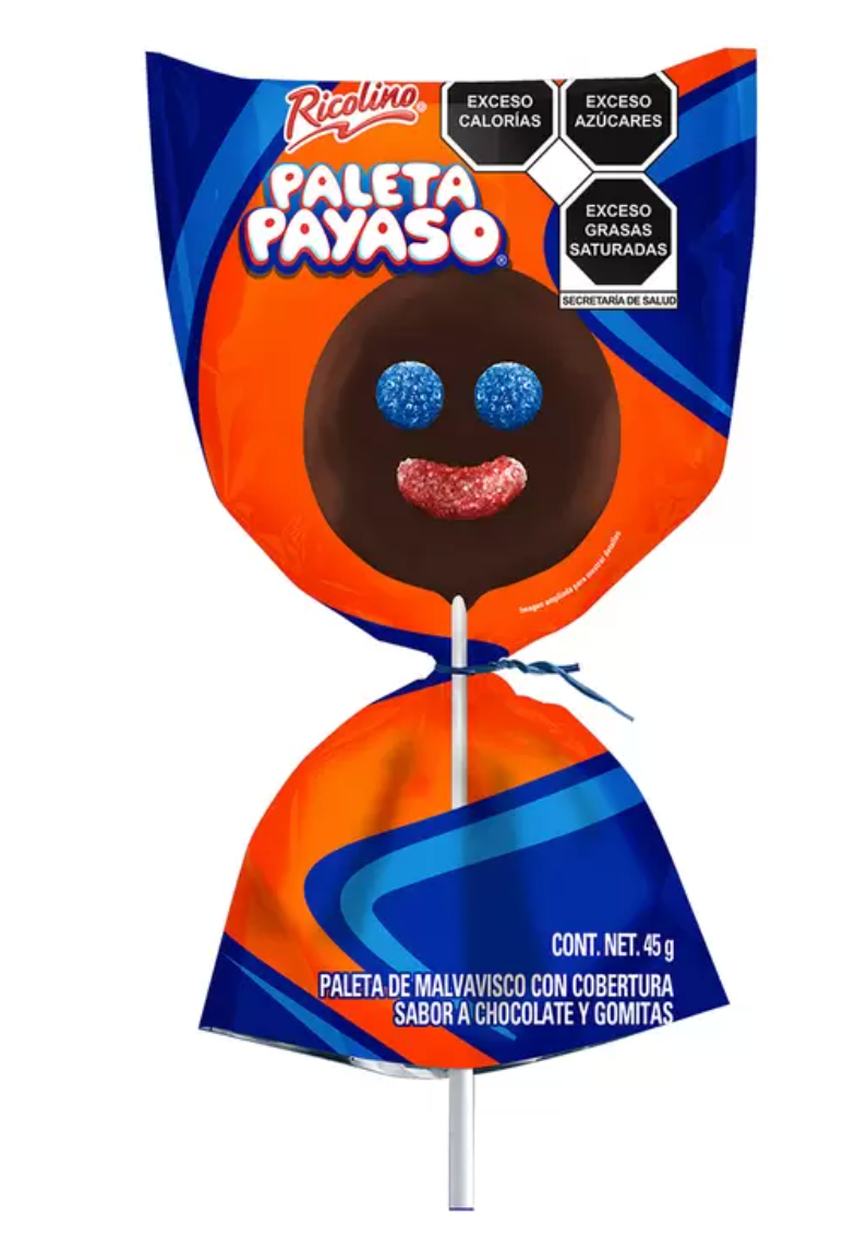 Ricolino Paleta Payaso de Malvavisco Cubierto con Chocolate y Gomitas 24 piezas - .